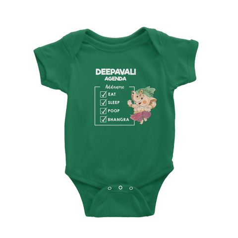 Cute Ganesha Dancing Bhangra Addname Deepavali Agenda Baby Romper Green.jpg