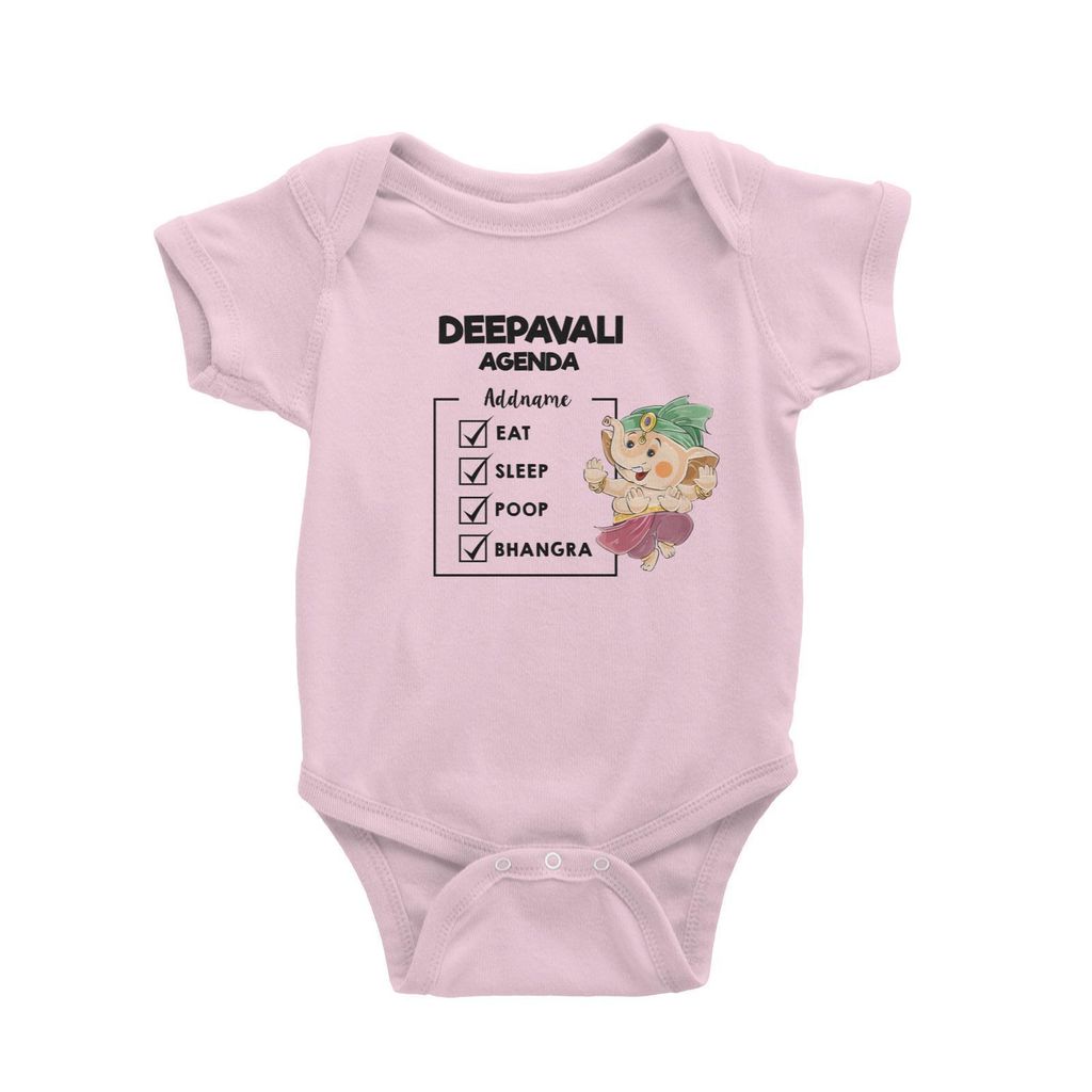 Cute Ganesha Dancing Bhangra Addname Deepavali Agenda Baby Romper Light Pink.jpg