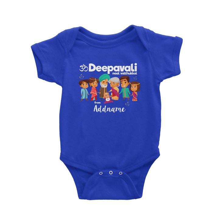 Cute Family Extended OM Deepavali From Addname Baby Romper Royal blue.jpg