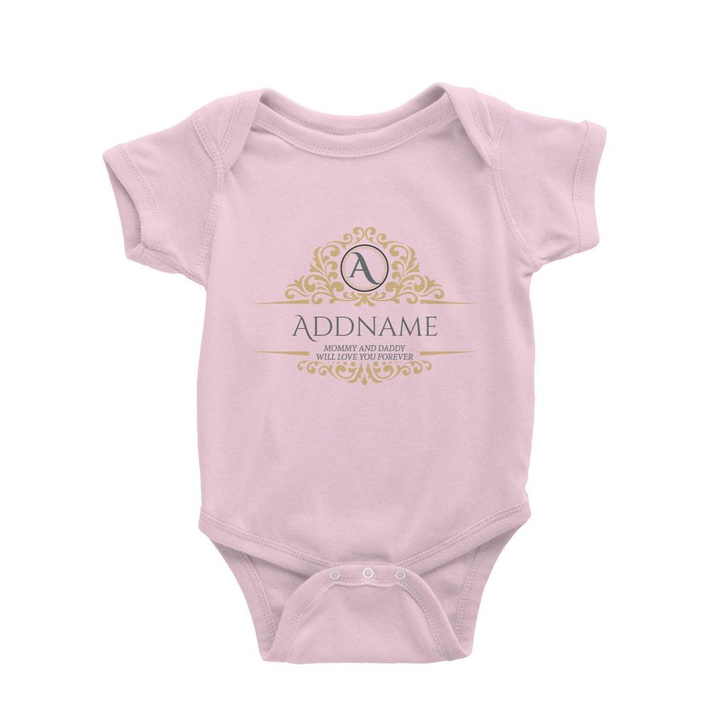 Royal Emblem Personalizable with Initial Name and Text Baby Romper light pink.jpg