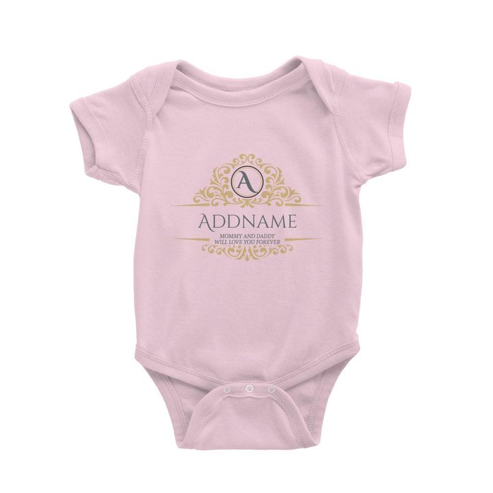Royal Emblem Personalizable with Initial Name and Text Baby Romper light pink.jpg