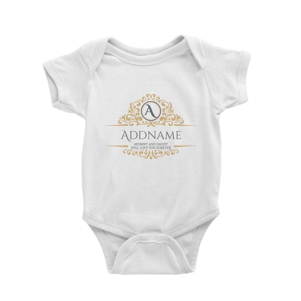 Royal Emblem Personalizable with Initial Name and Text Baby Romper wjite.jpg