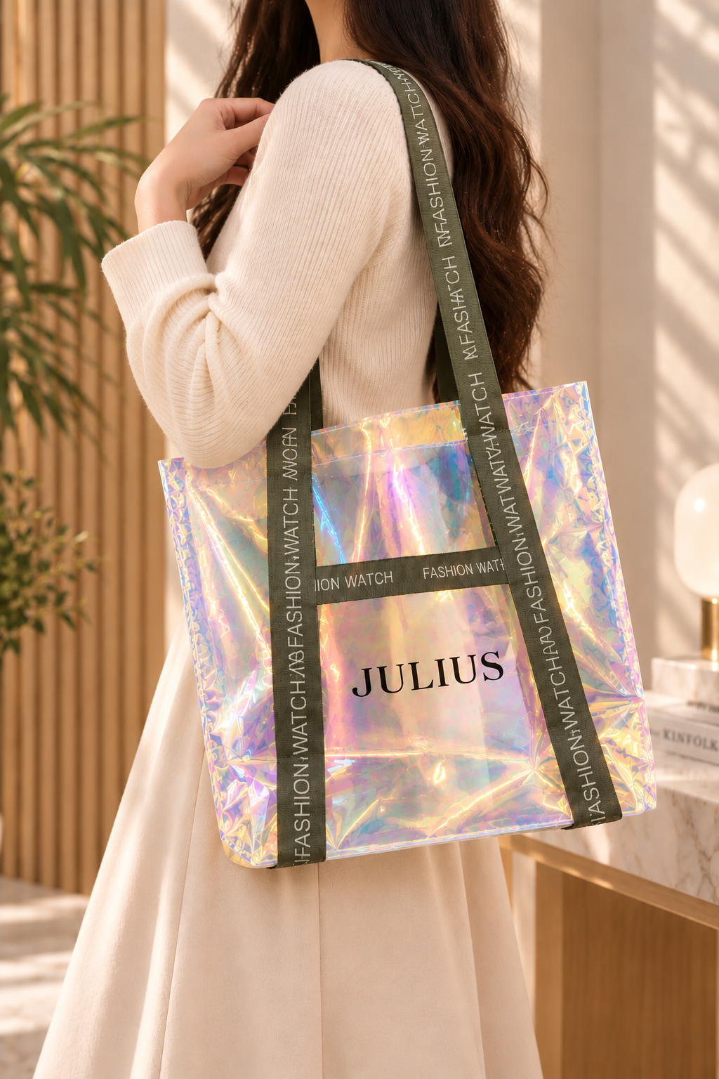 Holographic JULIUS Tote in Warm Interior