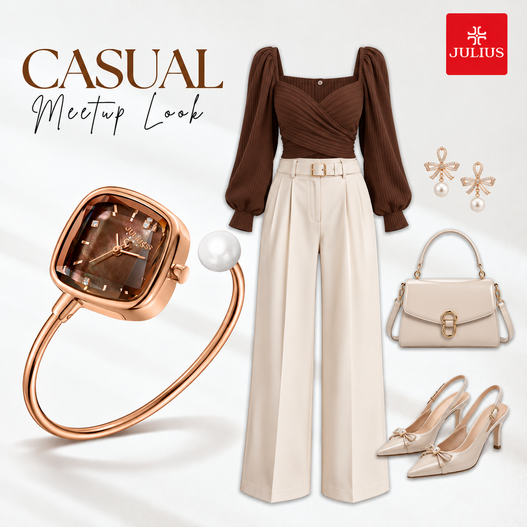 Casual Meetup Look with Rose-Gold Watch
