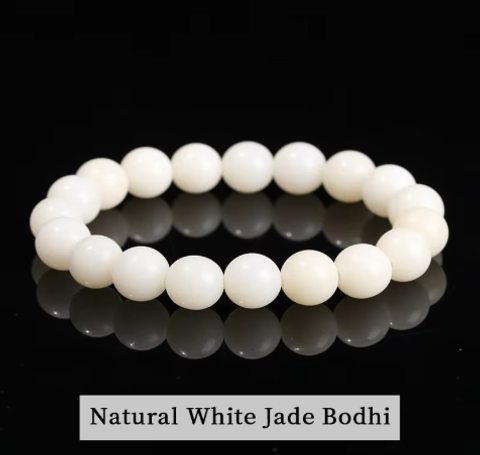 Natural White Jade Bodhi Bracelet (14mm)