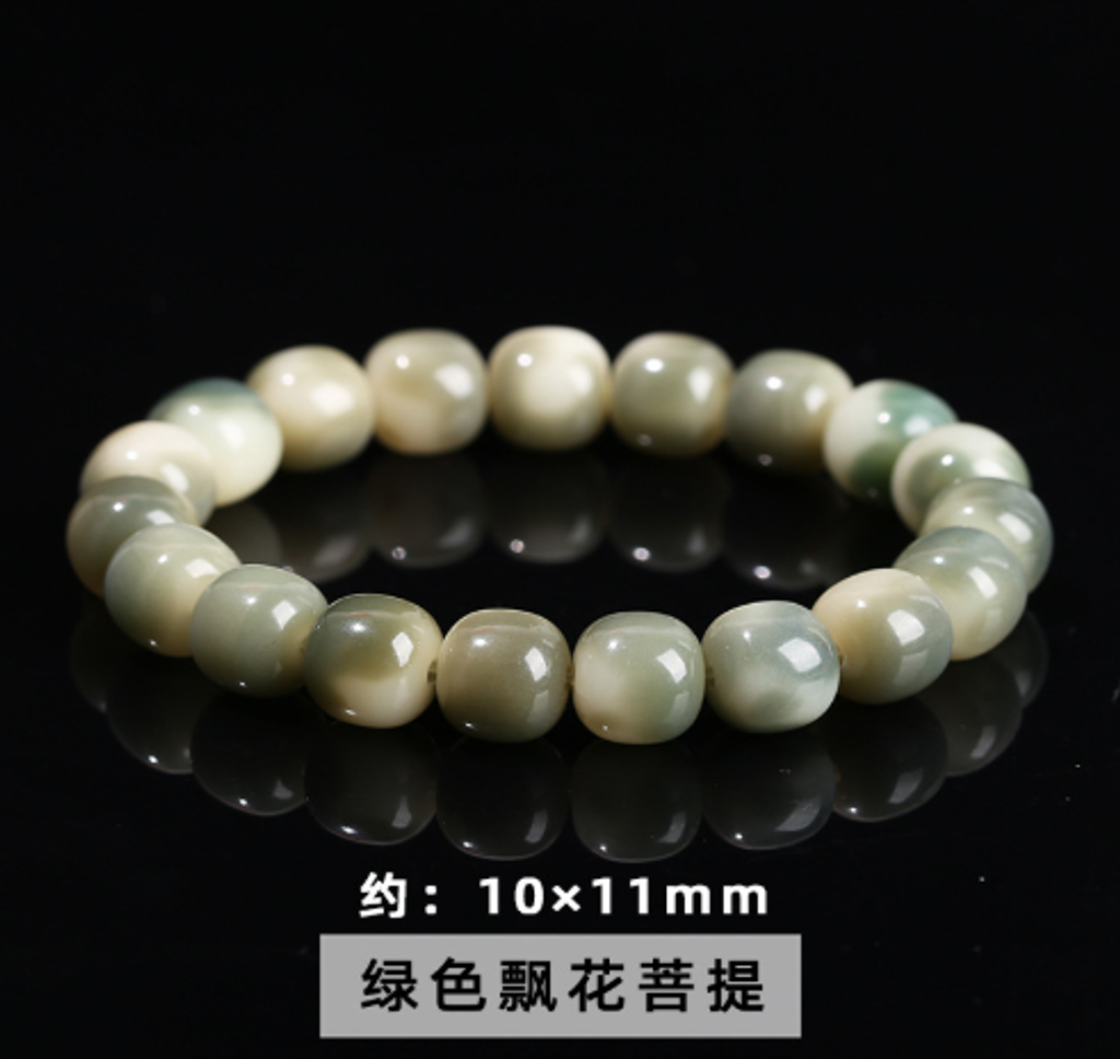 Gradient Green Bodhi Barrel Beads Bracelet (10x11mm)