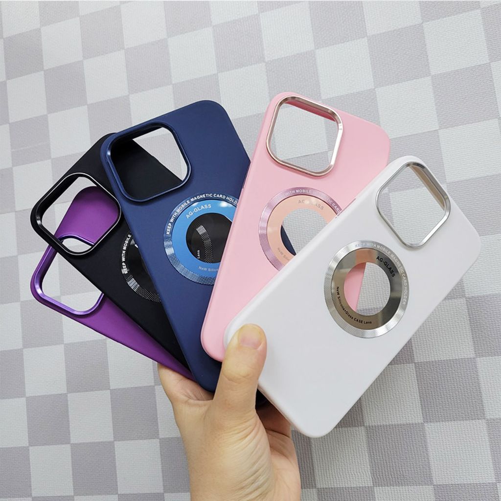 【格子底】I-Phone 15 pro max 金屬矽膠磁吸保護殼-2