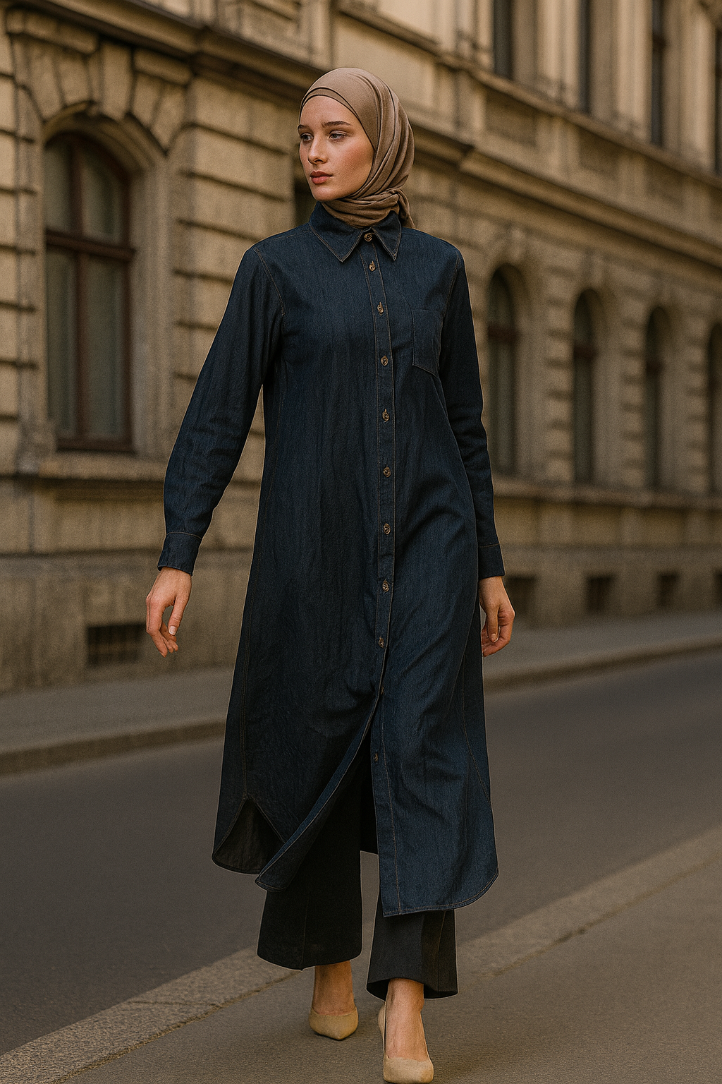 Stylish Woman in Historic European Street