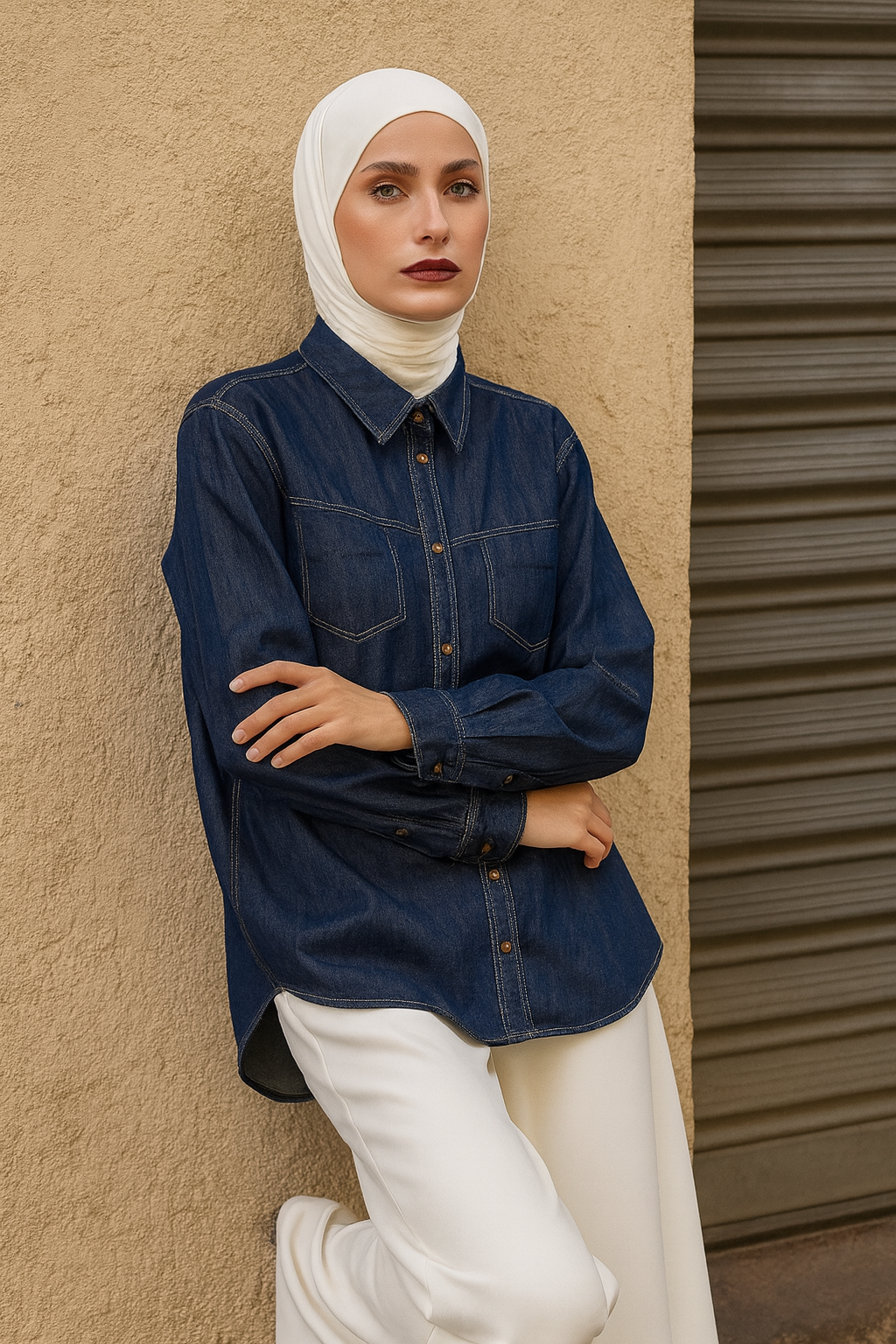 Poised Elegance Against Urban Backdrop