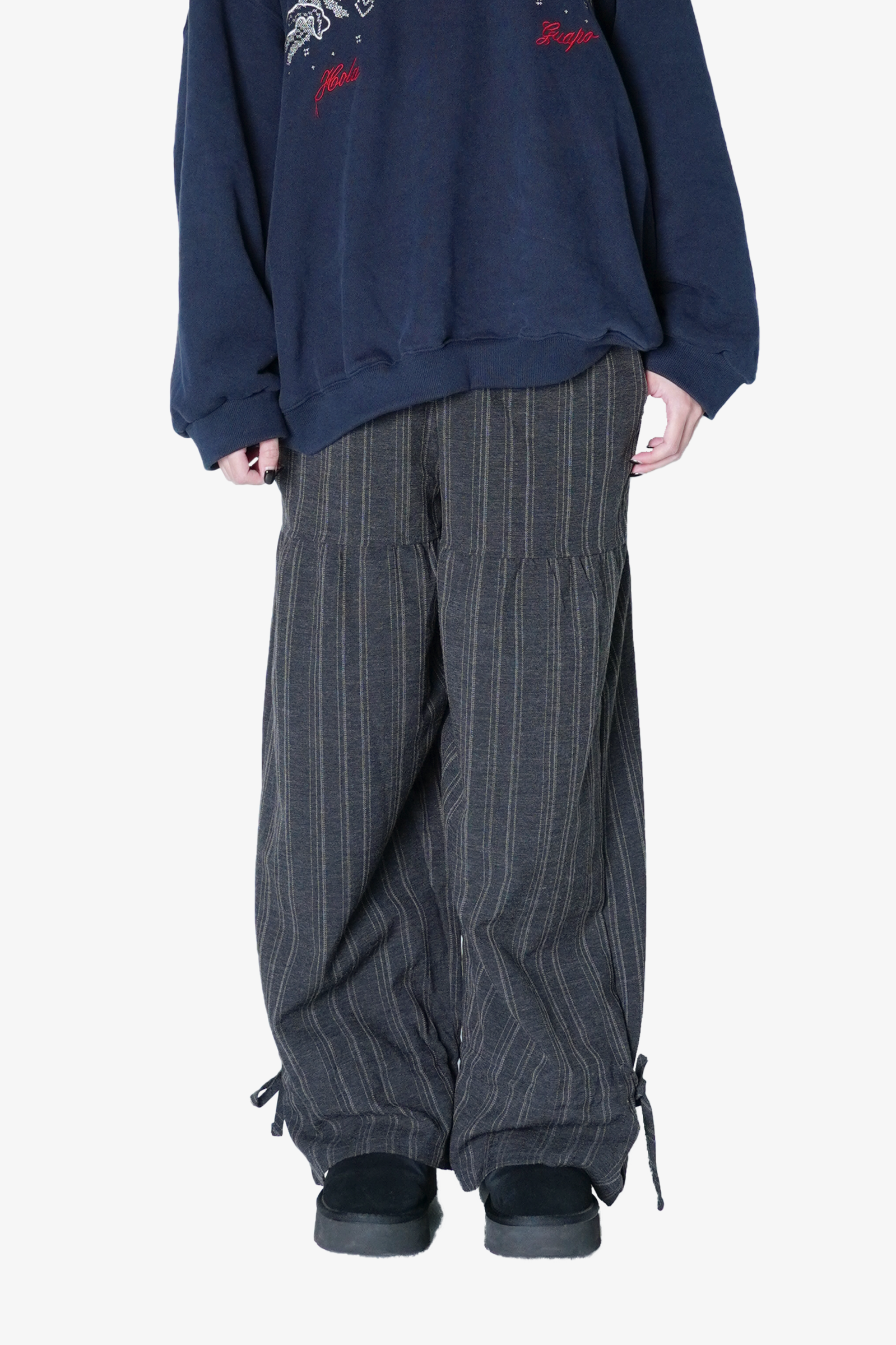 直條拼接綁帶褲Z01