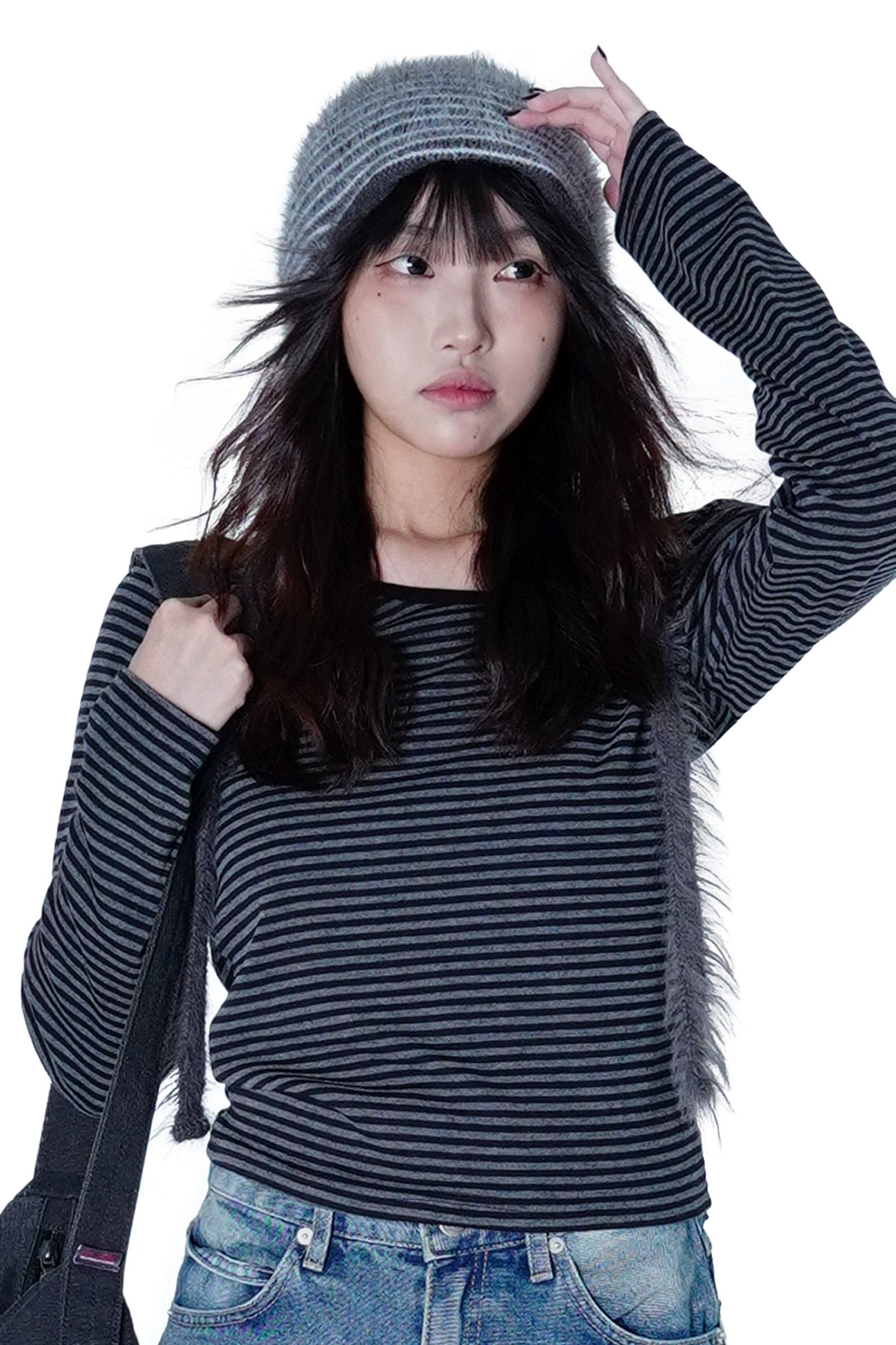 條紋絨毛護耳帽1