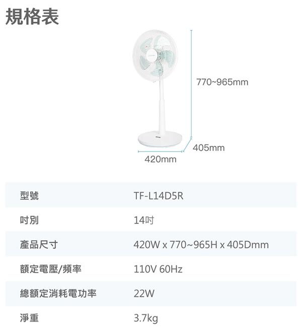 TATUNG 大同 14吋 / 16吋 DC 直流馬達變頻風扇 TF-L14D5R / TF-L16D5R TATUNG 大同 14吋 / 16吋 DC 直流馬達變頻風扇 TF-L14D5R / TF-L16D5R