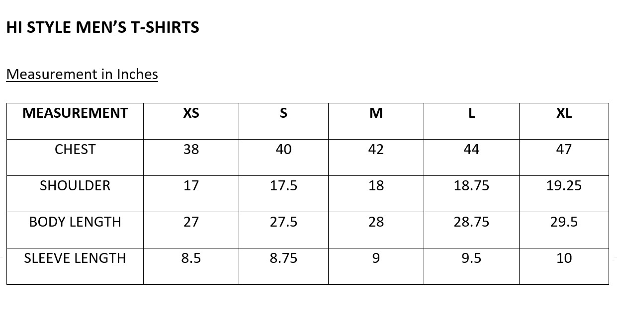 MEN GRAPHIC TSHIRT NEW MEASUREMENT
