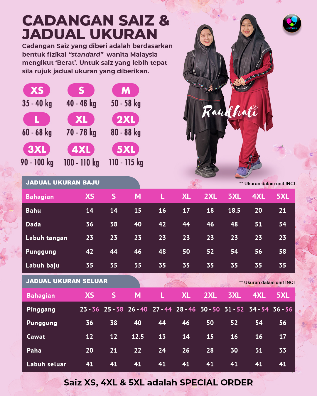 Jadual ukuran Raudhati 2024