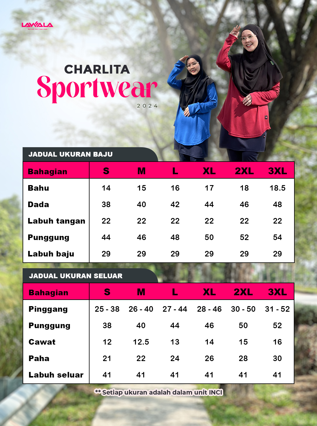 Jadual ukuran Charlita Sportwear [2024]