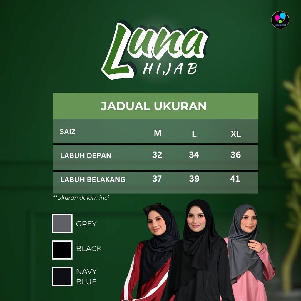 Size Chart Tudung Luna