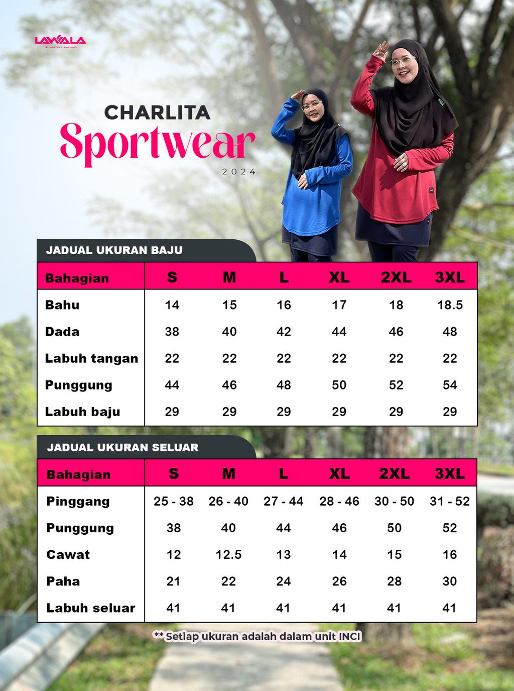 Jadual ukuran Charlita Sportwear [2024]