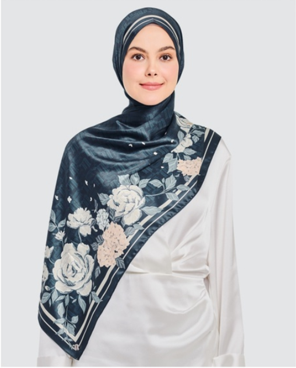 FLORAL SHAWL D.BLUE