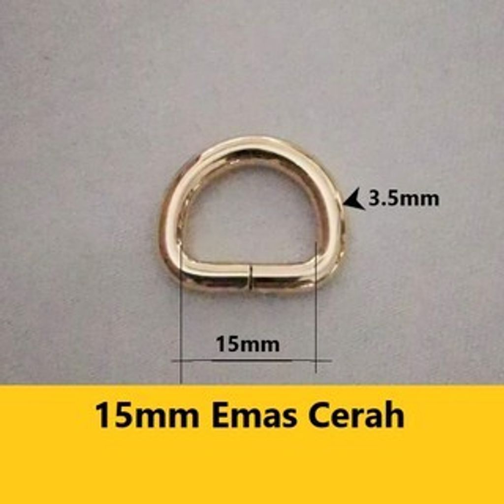 15mm D ring Emas Cerah