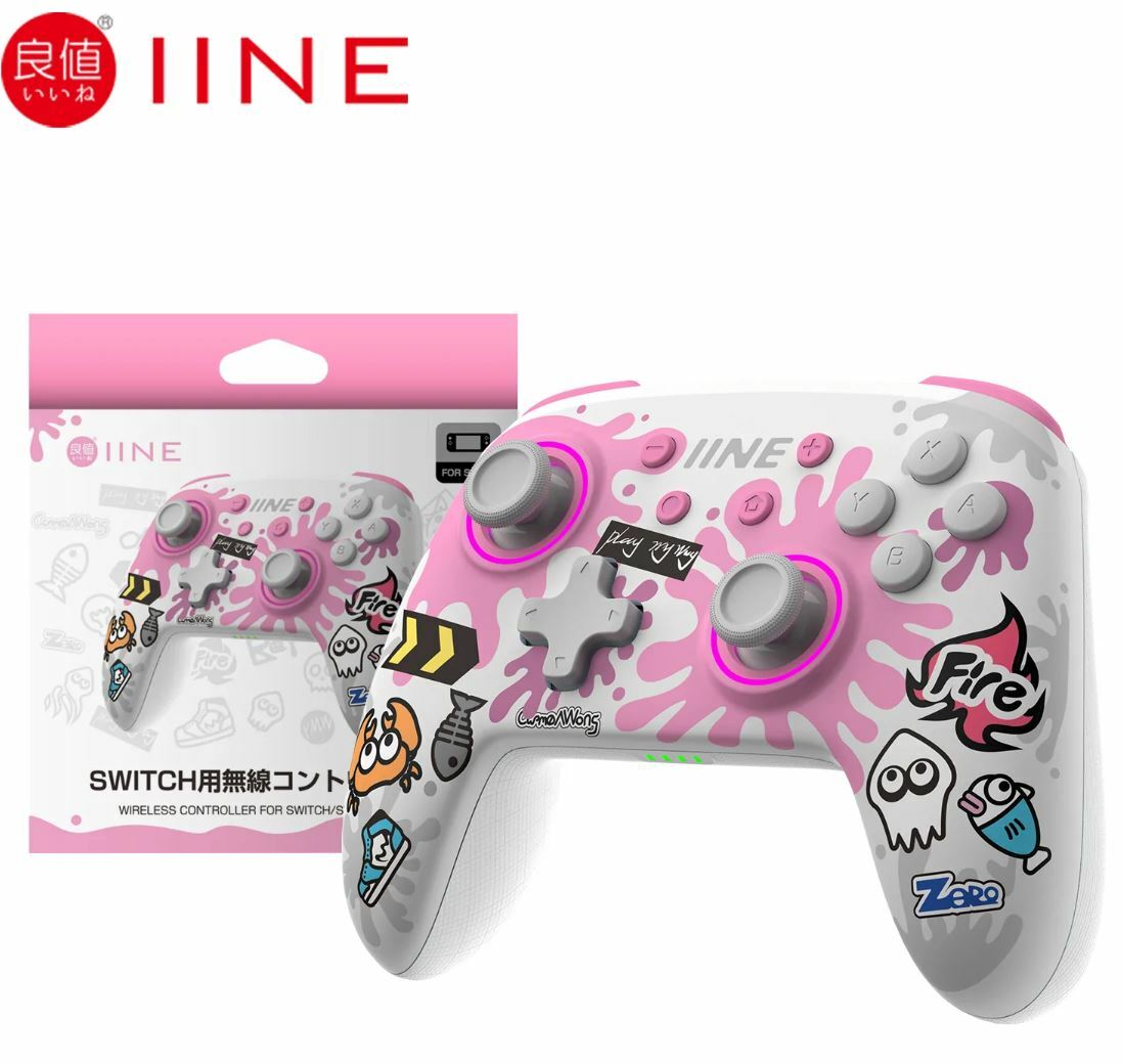 NS: IINE Pro Controller Splatoon Vigorous Pink White – Game Wiz
