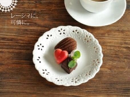 日本食器 美濃燒日本瓷器 蕾絲狀鏤空盤子15cm 日本餐盤 王球餐具