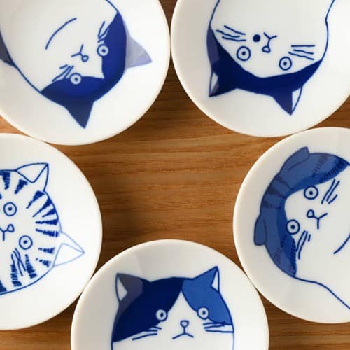 王球餐具日本美濃燒插畫貓咪合集  日本食器餐盤  日本碗  日本餐具小碟(5入) (3)