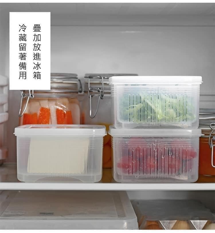 日本製造餐具可瀝水雙層餐具收納日本保鮮盒  圓600ml  方1100ml (6)