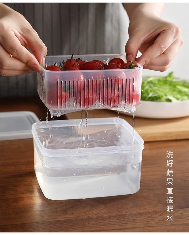 日本製造餐具可瀝水雙層餐具收納日本保鮮盒  圓600ml  方1100ml (7)
