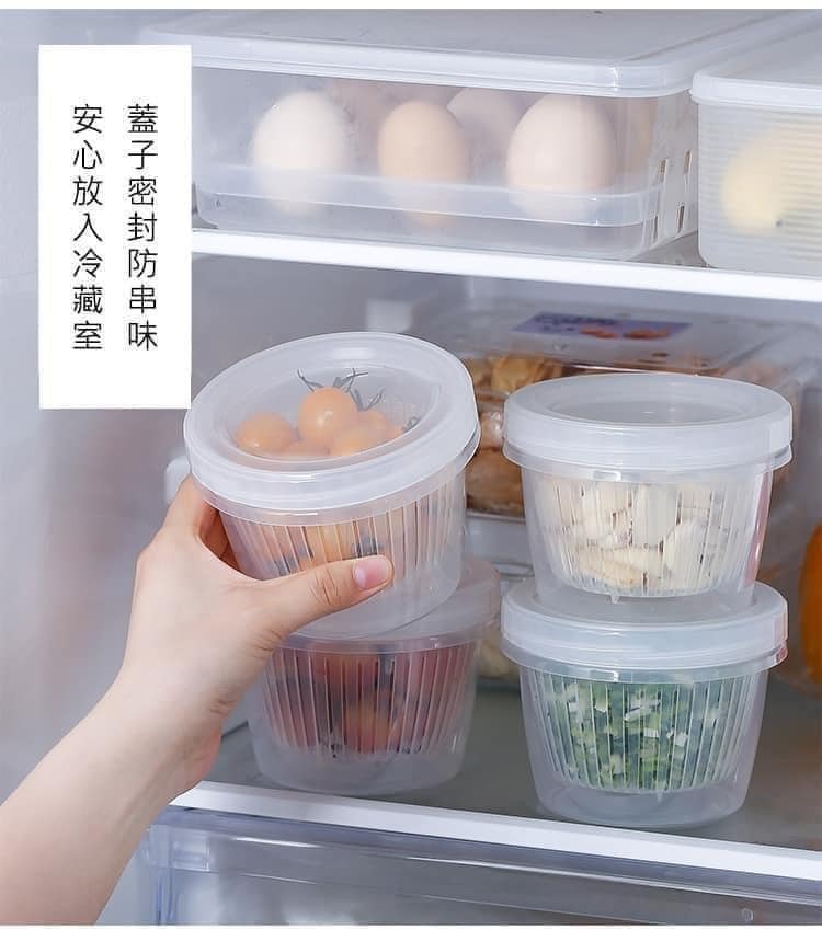 日本製造餐具可瀝水雙層餐具收納日本保鮮盒  圓600ml  方1100ml (10)