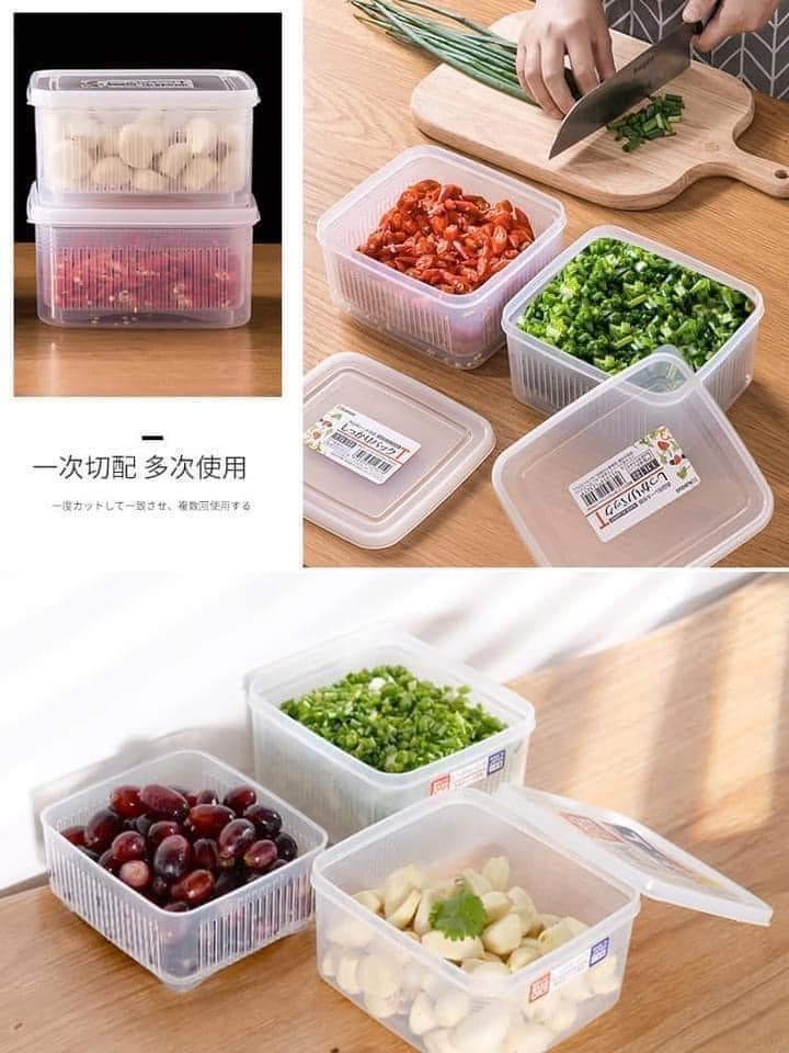 日本製造餐具可瀝水雙層餐具收納日本保鮮盒  圓600ml  方1100ml (9)