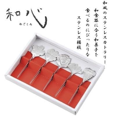 日本製 餐具Tamahashi Salus 和心 日本18-8不鏽鋼水果叉子 5入禮盒組