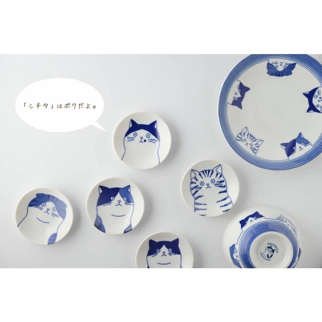 王球餐具日本美濃燒插畫貓咪合集  日本食器餐盤  日本碗  日本餐具小碟(5入) (2)