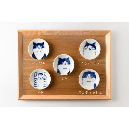 王球餐具日本美濃燒插畫貓咪合集  日本食器餐盤  日本碗  日本餐具小碟(5入) (10)
