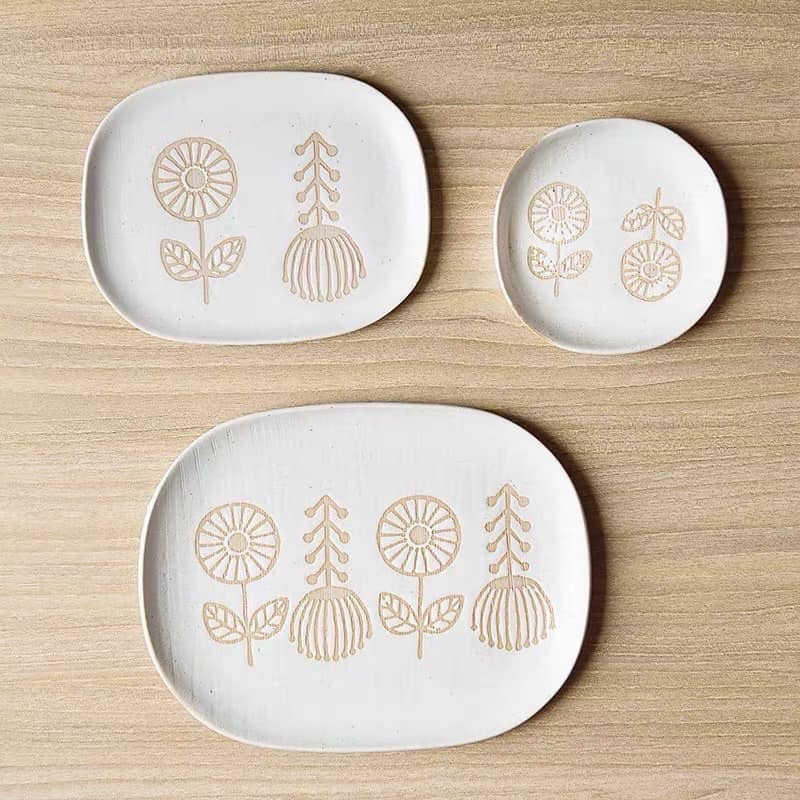王球餐具日本製瀨戶燒瓷器職人手工日本食器HANAtoHA可愛花朵方盤 (10)