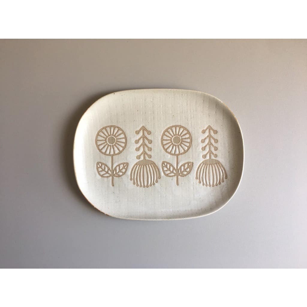 王球餐具日本製瀨戶燒瓷器職人手工日本食器HANAtoHA可愛花朵方盤 (3)