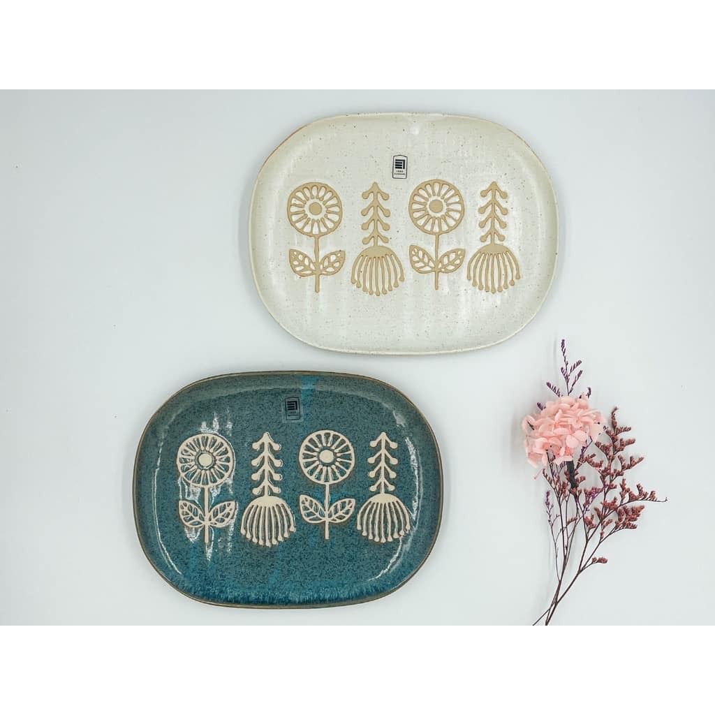 王球餐具日本製瀨戶燒瓷器職人手工日本食器HANAtoHA可愛花朵方盤 (7)