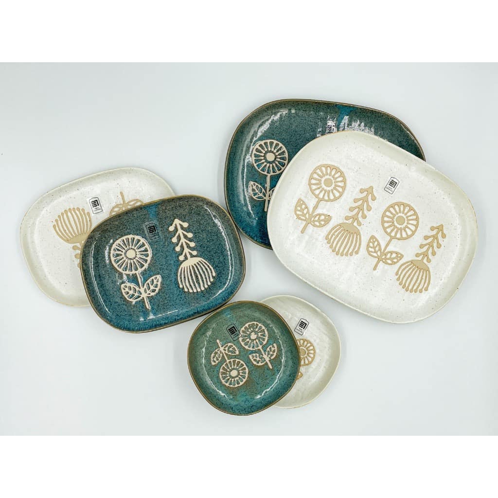 王球餐具日本製瀨戶燒瓷器職人手工日本食器HANAtoHA可愛花朵方盤 (12)