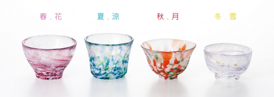 王球餐具日本製窯燒手作四季清酒杯禮盒組日本玻璃(含木盒) (4)