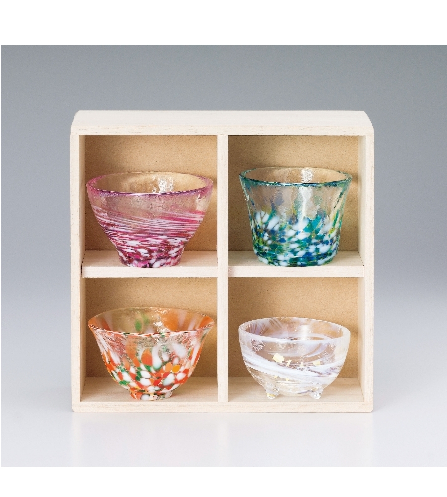 王球餐具日本製窯燒手作四季清酒杯禮盒組日本玻璃(含木盒)