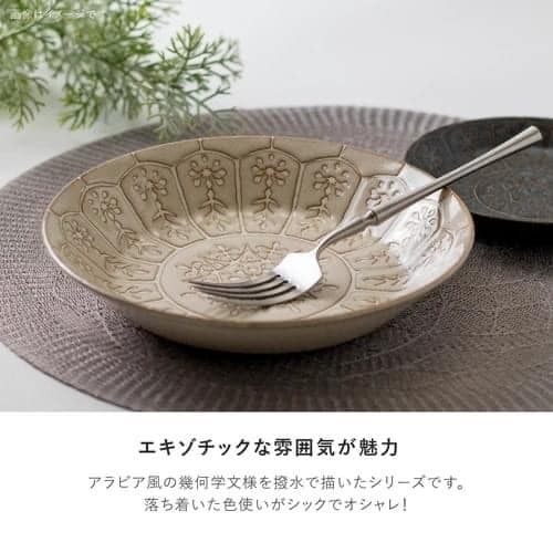 王球餐具日本製美濃燒餐盤蔓藤花紋深盤205瓷器平盤