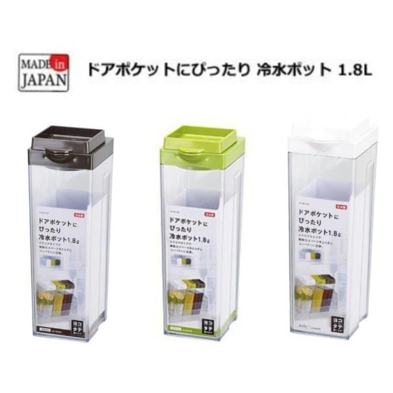 日本Pearl 耐熱 可橫放 方型 冷水壺 1.8L 白綠黑