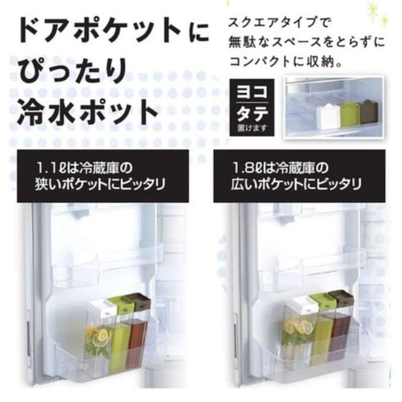 日本Pear 耐熱 可橫放 方型 冷水壺 1.8L 白綠黑