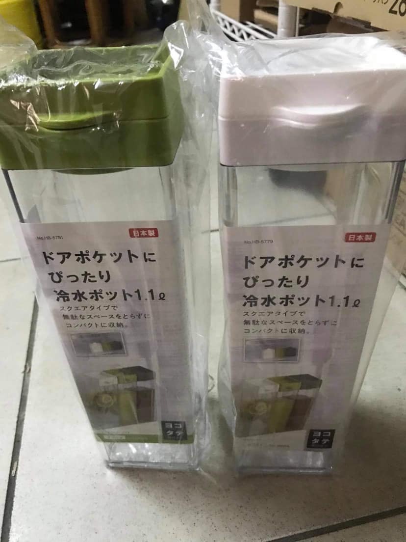 日本Pearl 耐熱 可橫放 方型 冷水壺 1.1L 白綠黑