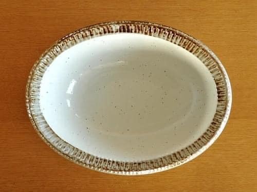 日本餐具義大利麵盤 梨地日本瓷器 美濃燒日本餐盤橢圓深盤22.5cm王球餐具 (3)