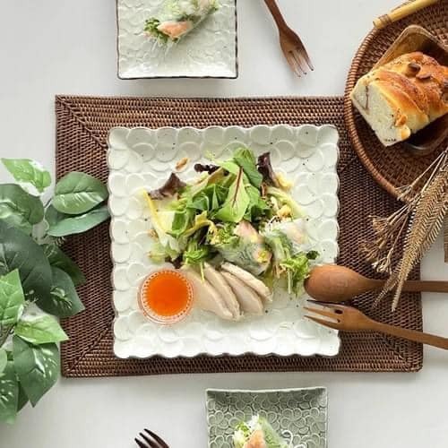 日本瓷器 餐盤美濃燒雞蛋花方盤 日本碗盤 日本盤 王球餐具 (6)