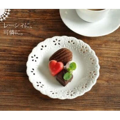 日本食器-美濃燒日本瓷器-蕾絲狀鏤空盤子15cm-日本餐盤-王球餐具11