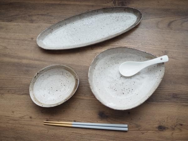 日本瓷器 美濃燒仿古長條型餐盤32cm 小碗 (2)