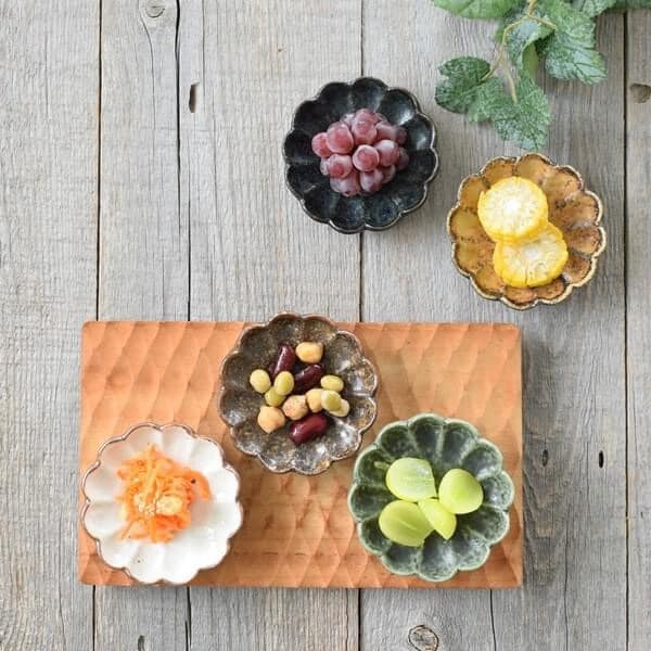 日本餐盤美濃燒瓷盤5色菊花形小盤8.7cm 王球餐具 (3)