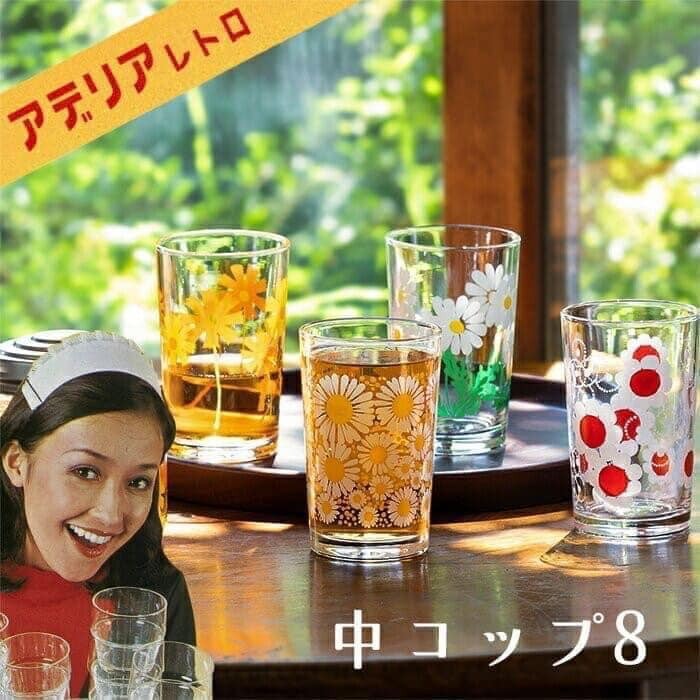 日本餐具 ADERIA玻璃杯 昭和復古花朵水杯 王球餐具 (2)