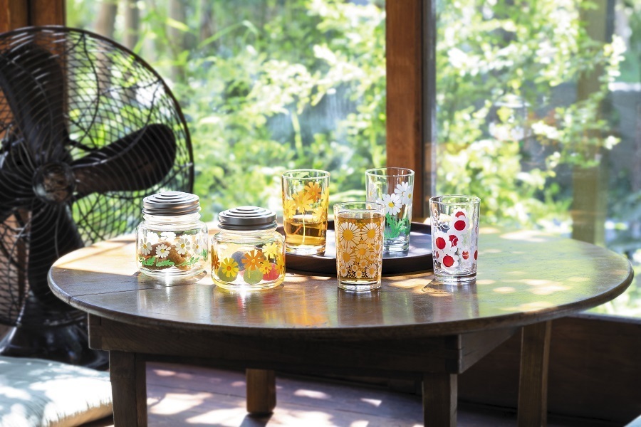 日本餐具-ADERIA玻璃杯-昭和復古花朵水杯-王球餐具-(13)